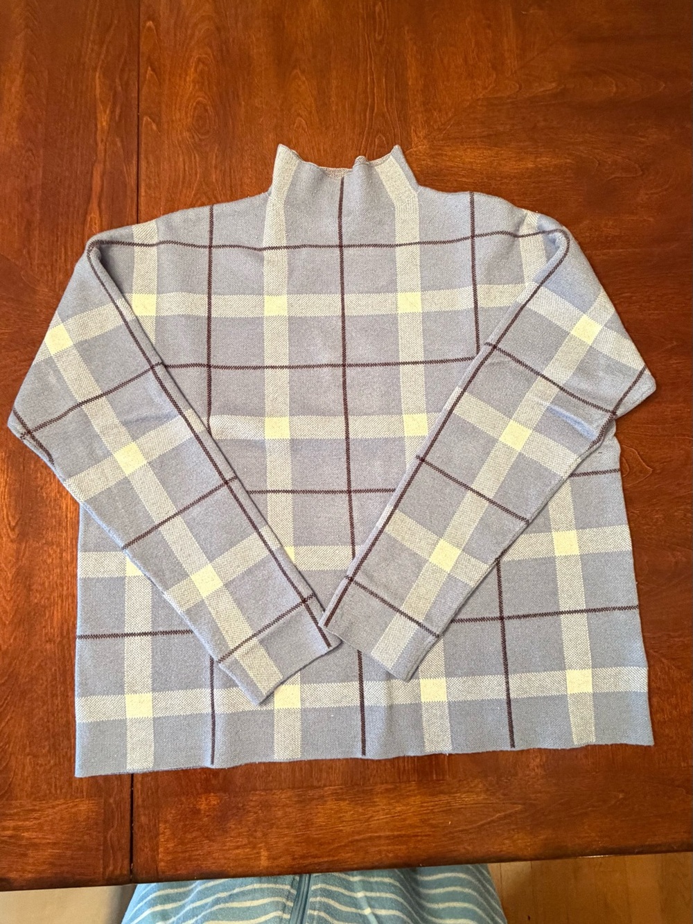 Jones New York Light Blue Windowpane Mock T-Neck  Sweater